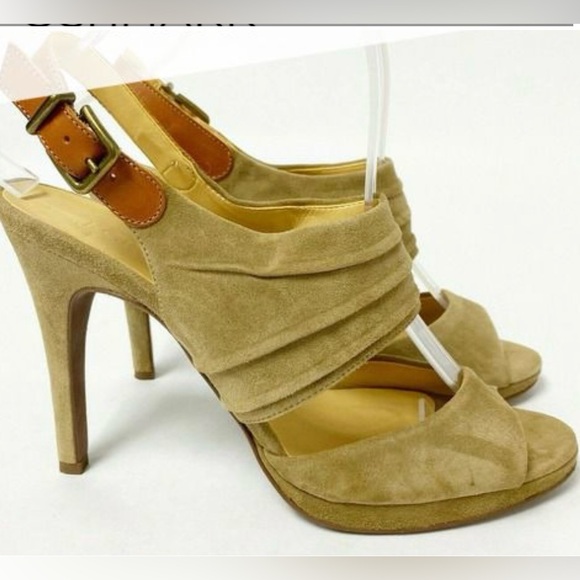 Jcrew Suede Leather Nicole Heels Sandals Peep Toe Slingback Green 7 - Picture 2 of 8